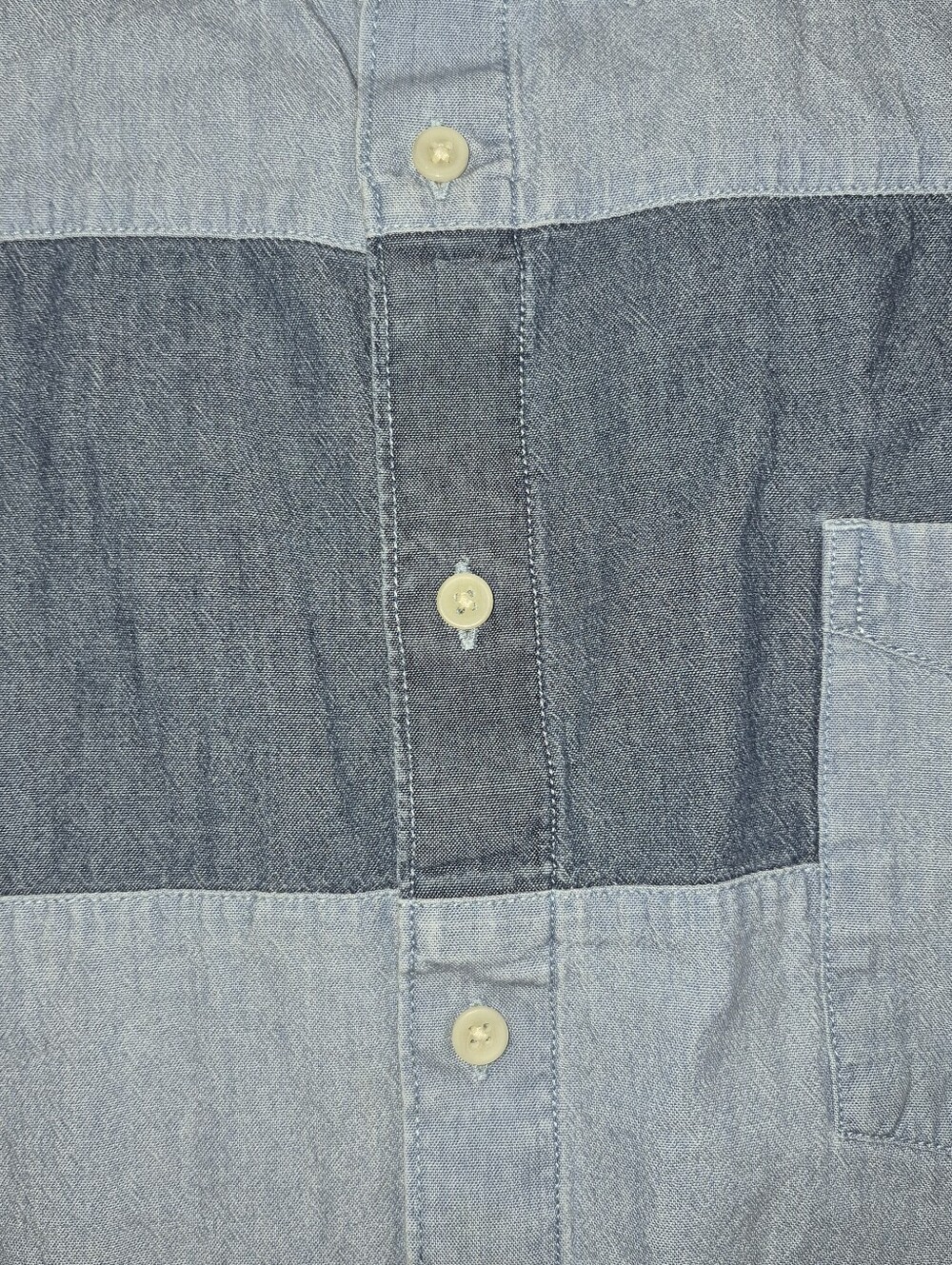 Two-Tone Light and Dark Blue Denim Button-Down Shirt Color Block Chambray